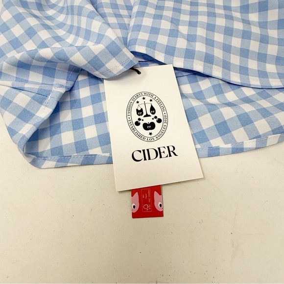 New CIDER Women’s Baby Blue Gingham Strapless PICNIC Midi Dress Ruched Size XS - Picture 6 of 8